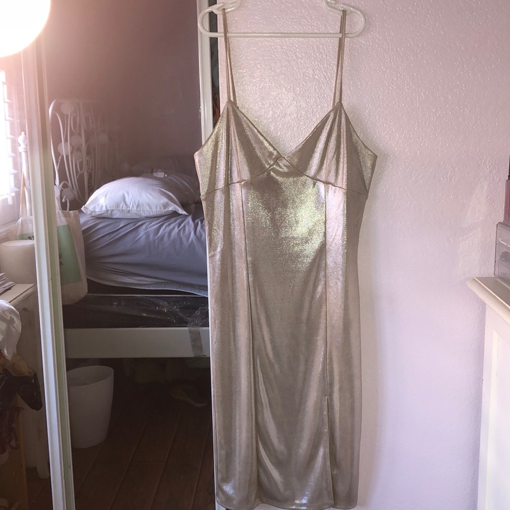 Shimmery Beige Mini Dress